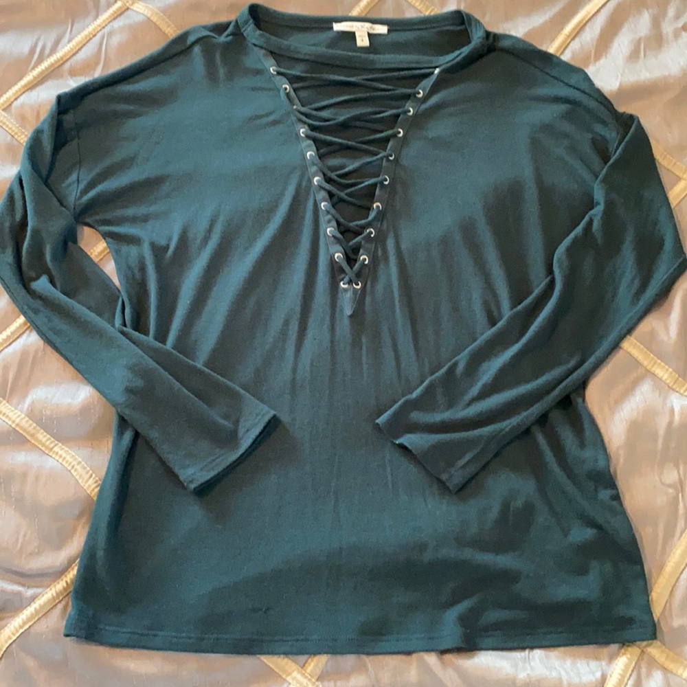SOLD - Express top shoe tie-look neck detail - small